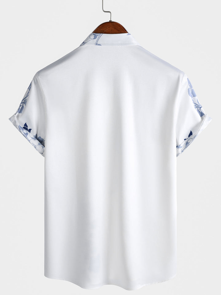 Chemise Hawaïenne Bleue à Imprimé Floral pour Homme à Manches Courtes Boutonnée Style Croisière Vacances