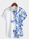 Chemise Hawaïenne Bleue à Imprimé Floral pour Homme d’Été Plage Croisière à Manches Courtes