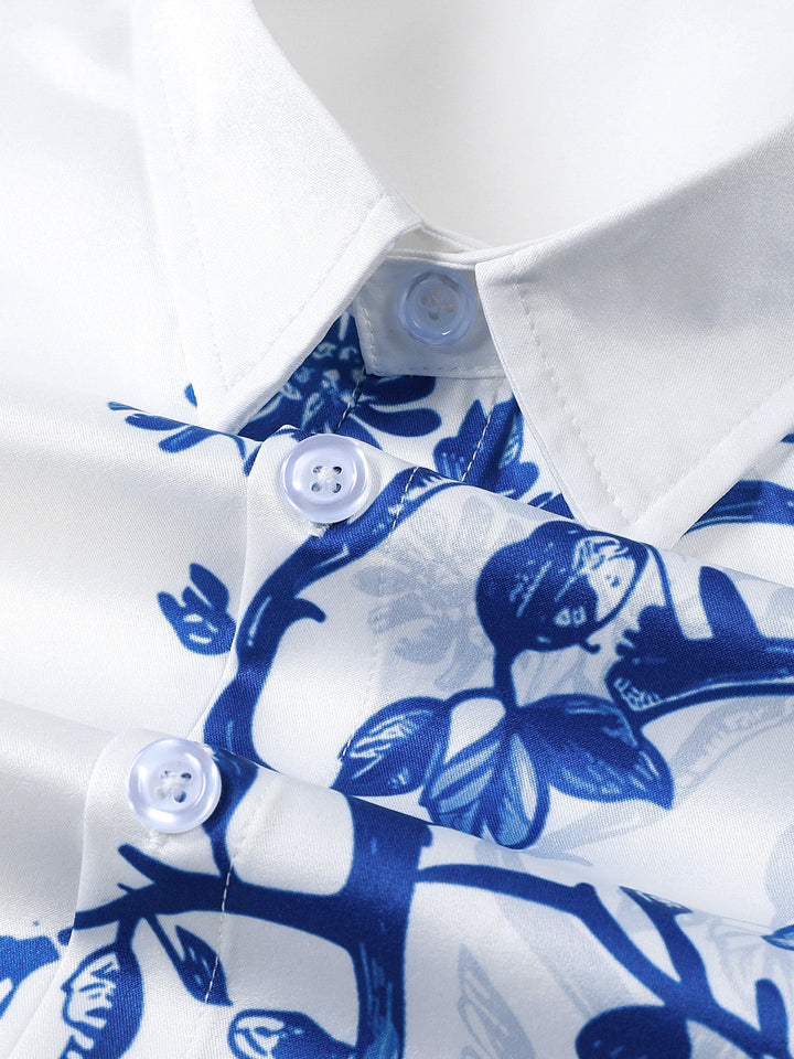 Chemise Hawaïenne Bleue à Imprimé Floral pour Homme d’Été Plage Croisière à Manches Courtes