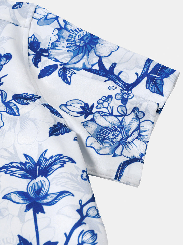 Chemise Hawaïenne Bleue à Imprimé Floral pour Homme d’Été Plage Croisière à Manches Courtes