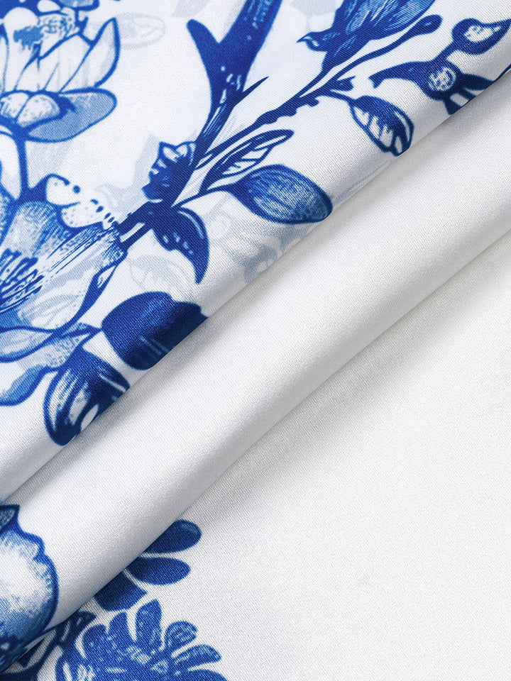 Chemise Hawaïenne Bleue à Imprimé Floral pour Homme d’Été Plage Croisière à Manches Courtes