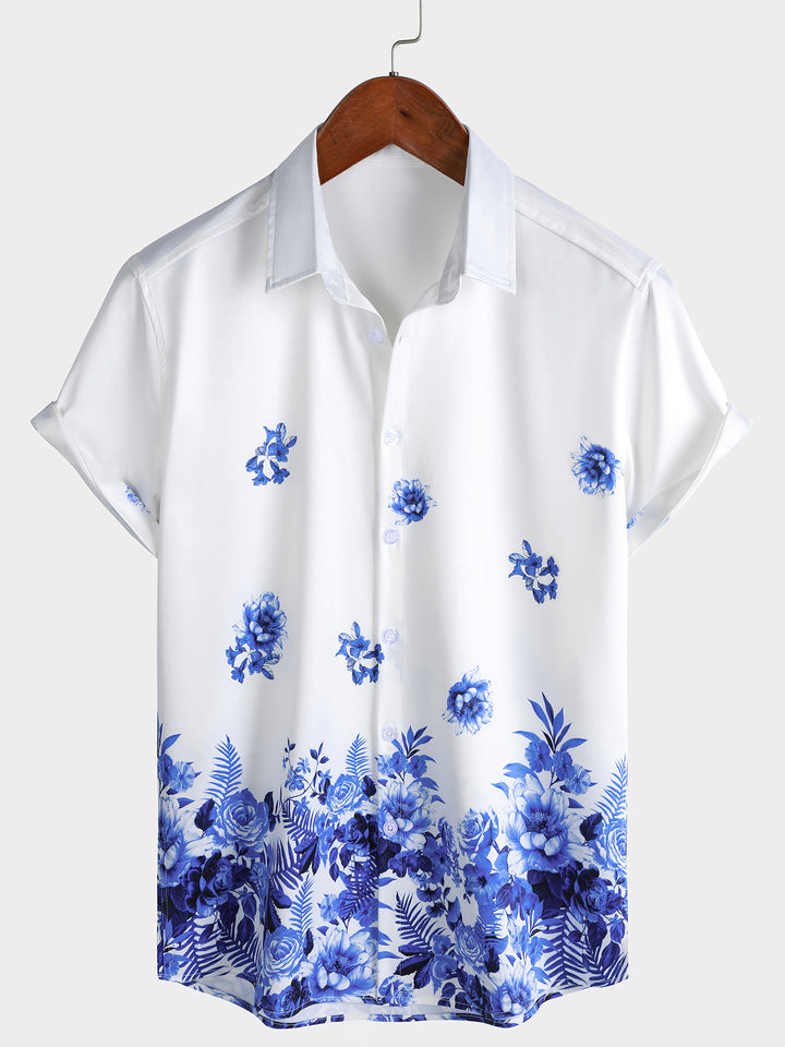 Chemise Hawaïenne Bleue à Imprimé Floral pour Homme vacances d’été à manches courtes
