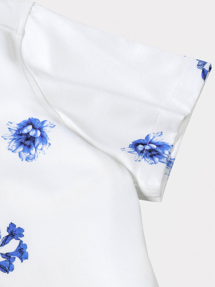 Chemise Hawaïenne Bleue à Imprimé Floral pour Homme vacances d’été à manches courtes
