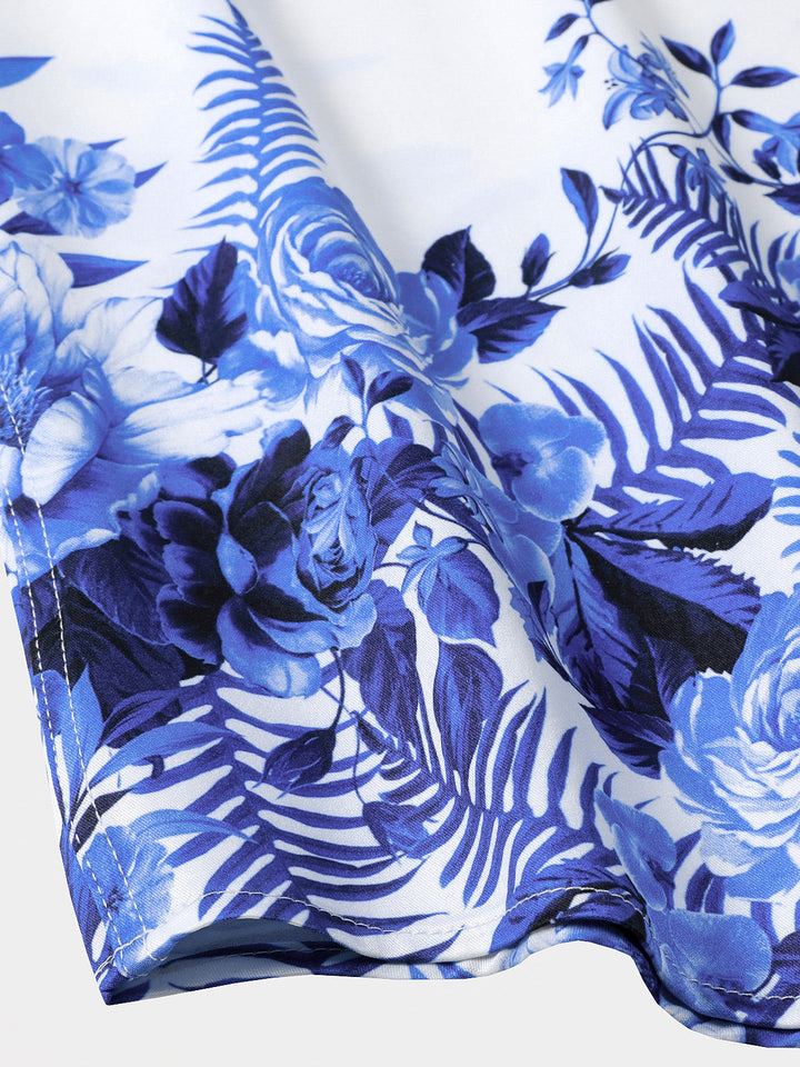 Chemise Hawaïenne Bleue à Imprimé Floral pour Homme vacances d’été à manches courtes
