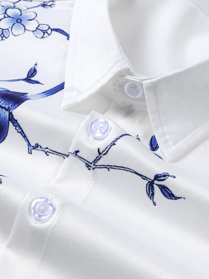 Chemise Hawaïenne Bleue à Imprimé Floral pour Homme été vacances à manches courtes