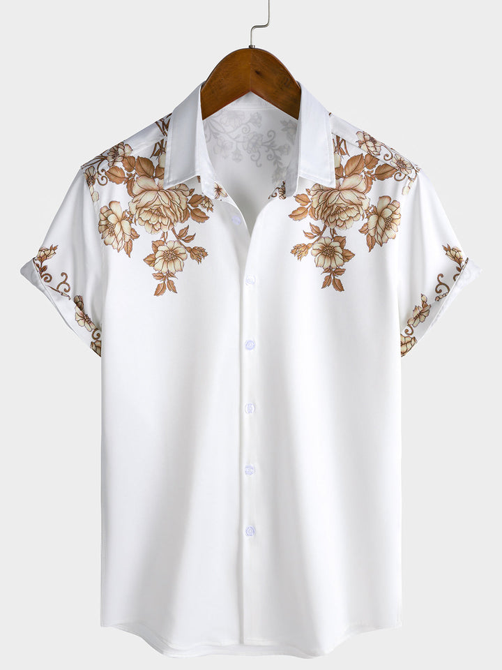 Chemise Hawaïenne à Imprimé Floral pour Homme à Boutons Col Décontracté à Manches Courtes