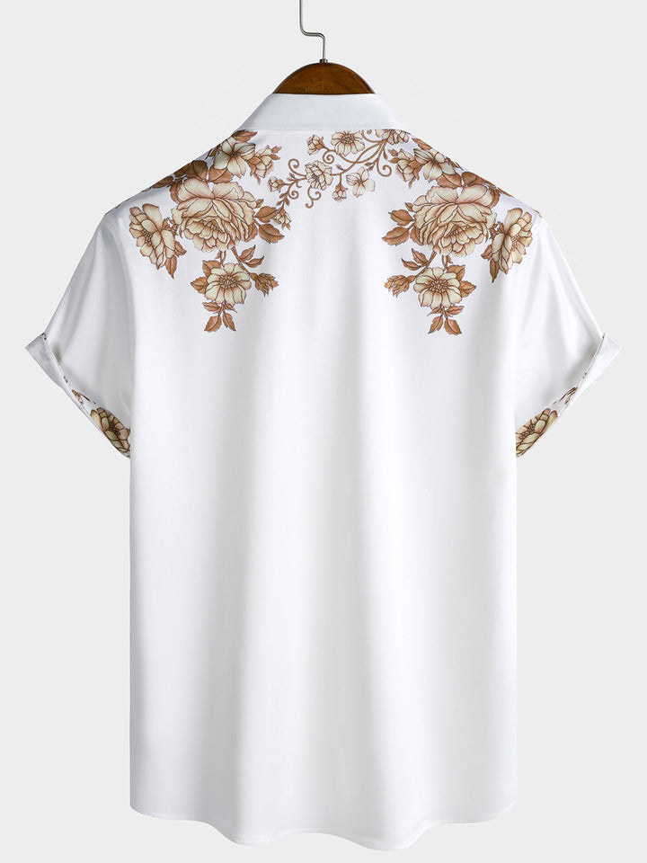 Chemise Hawaïenne à Imprimé Floral pour Homme à Boutons Col Décontracté à Manches Courtes