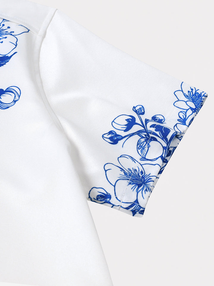 Chemise Hawaïenne Bleue à Imprimé Floral pour Homme à Manches Courtes Croisière Fête