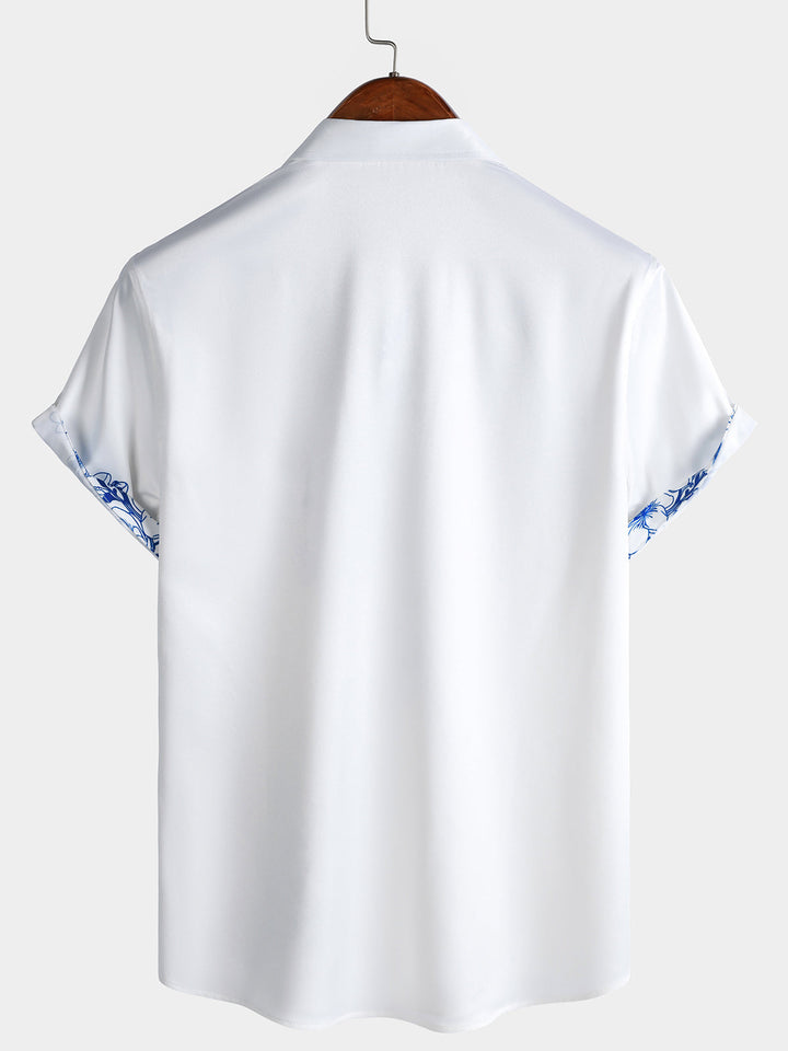 Chemise Hawaïenne Bleue à Imprimé Floral pour Homme à Manches Courtes Croisière Fête