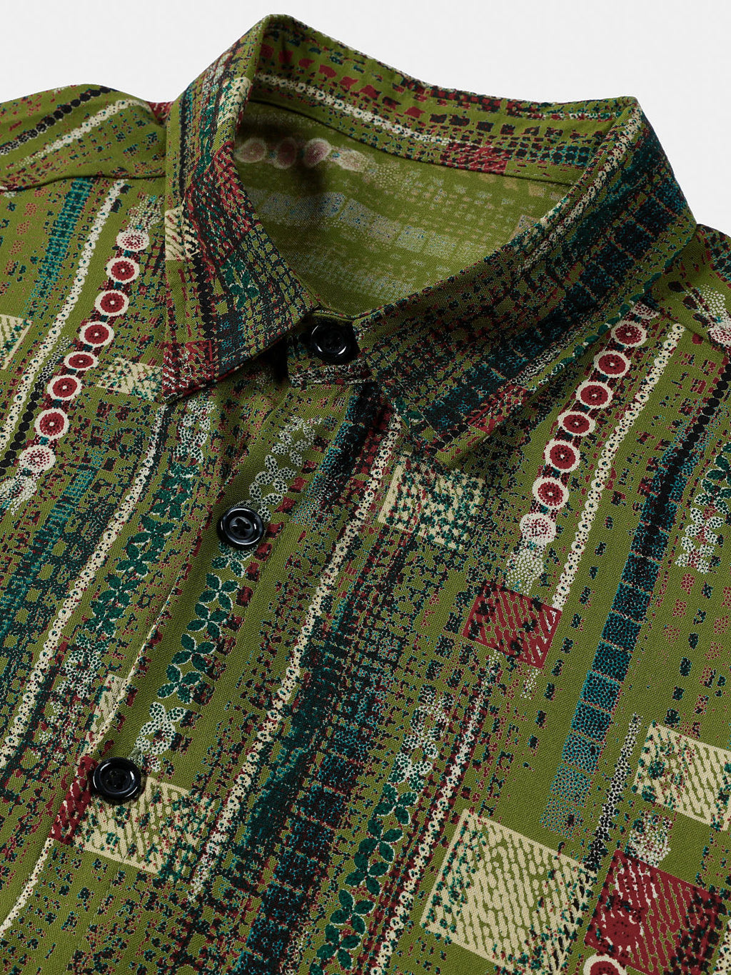 Chemise Homme Rétro Imprimé Géométrique Vert Style Vacances Douce à Manches Courtes Boutonnée