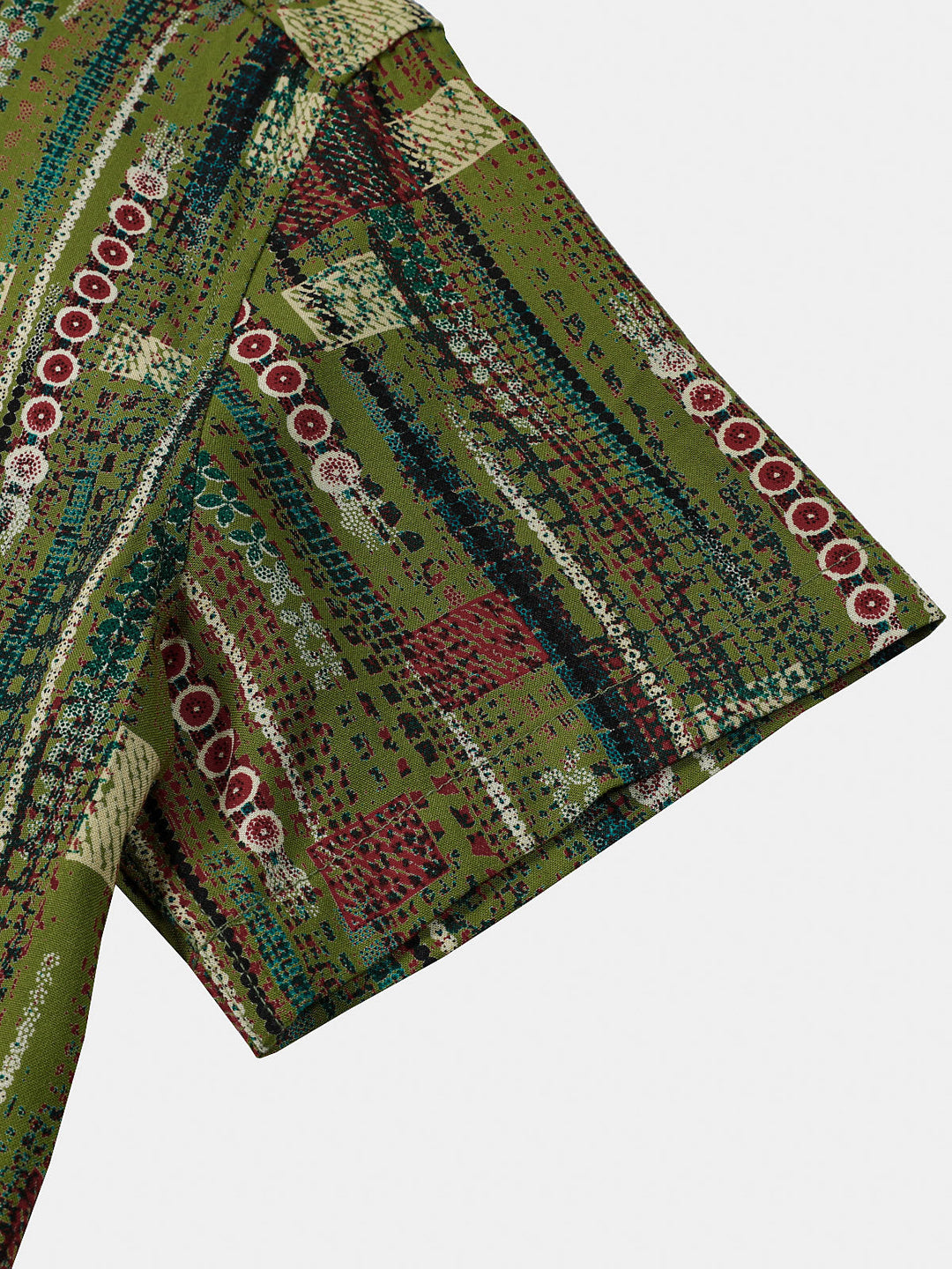 Chemise Homme Rétro Imprimé Géométrique Vert Style Vacances Douce à Manches Courtes Boutonnée