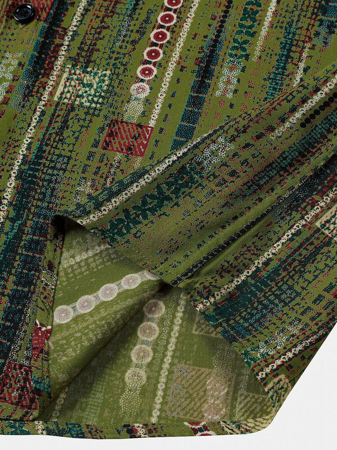 Chemise Homme Rétro Imprimé Géométrique Vert Style Vacances Douce à Manches Courtes Boutonnée