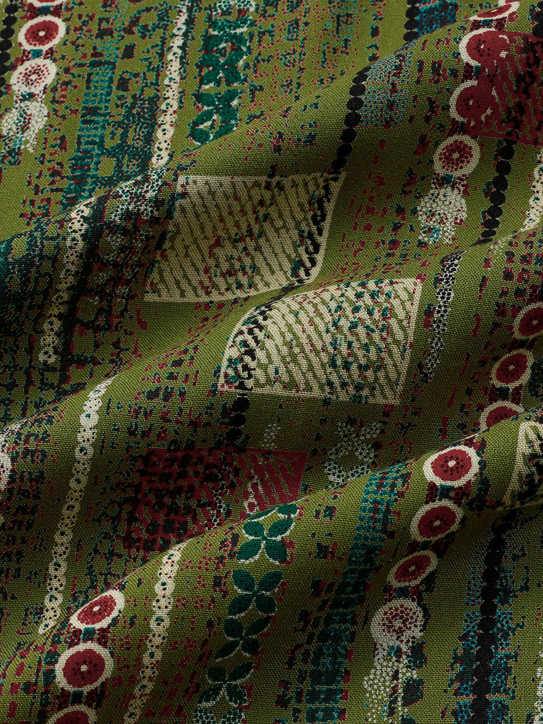 Chemise Homme Rétro Imprimé Géométrique Vert Style Vacances Douce à Manches Courtes Boutonnée