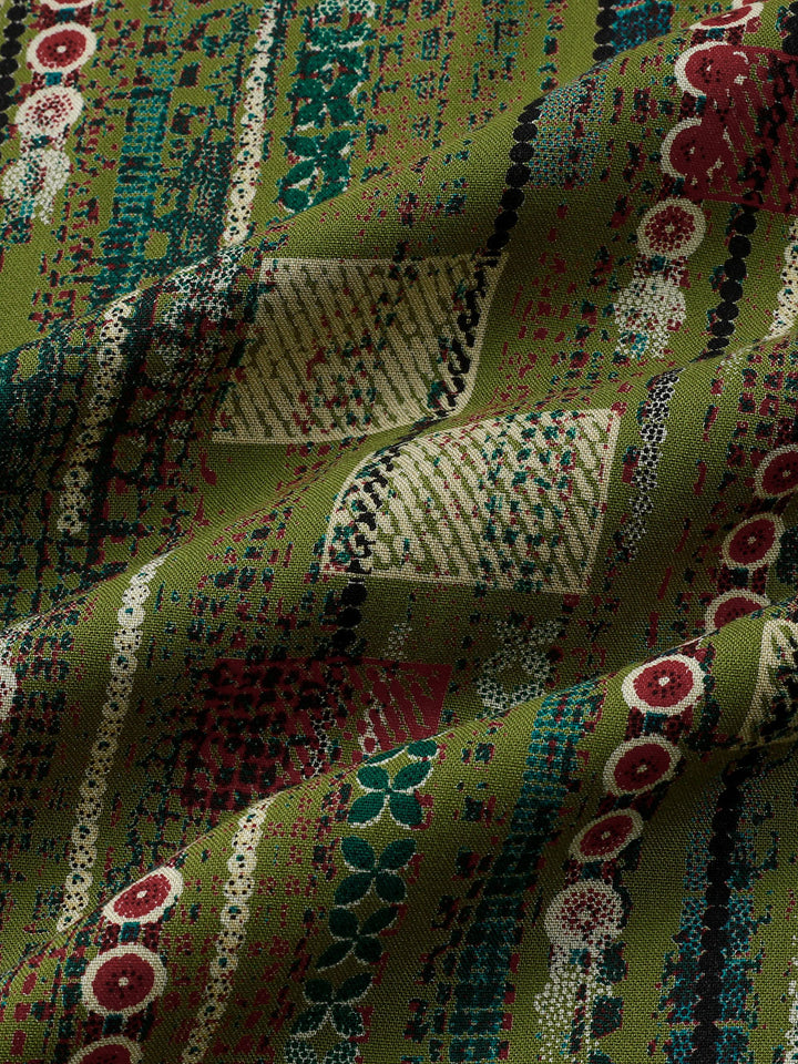Chemise Homme Rétro Imprimé Géométrique Vert Style Vacances Douce à Manches Courtes Boutonnée