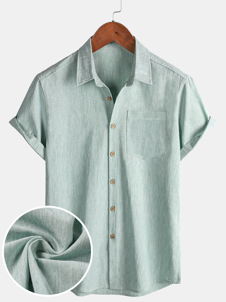 Chemise Homme Confort Sport Unie Verte à Manches Courtes