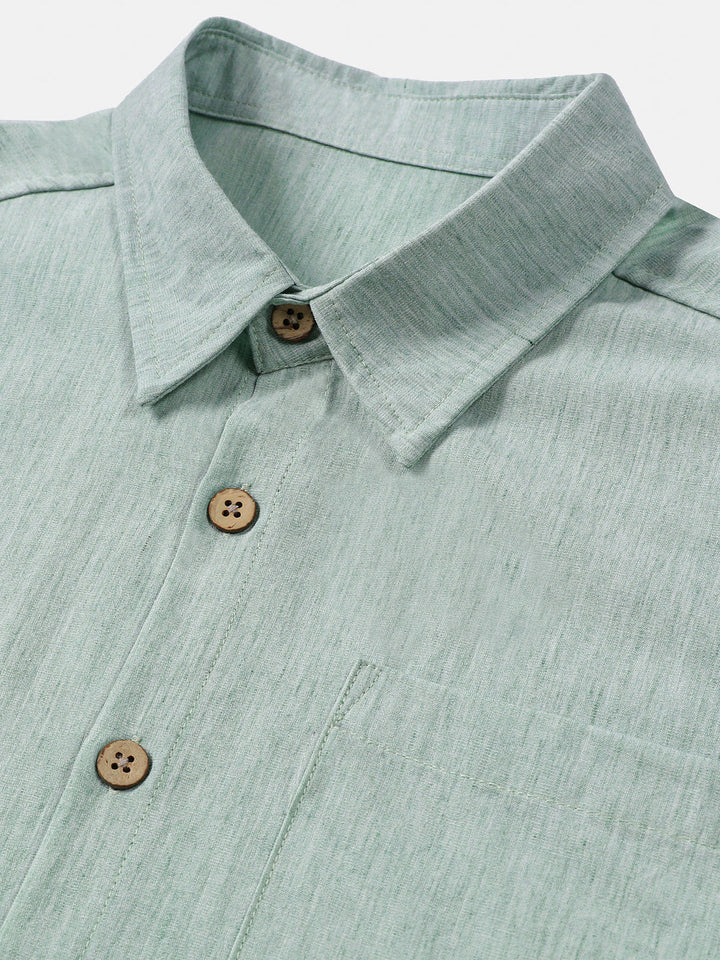 Chemise Homme Confort Sport Unie Verte à Manches Courtes