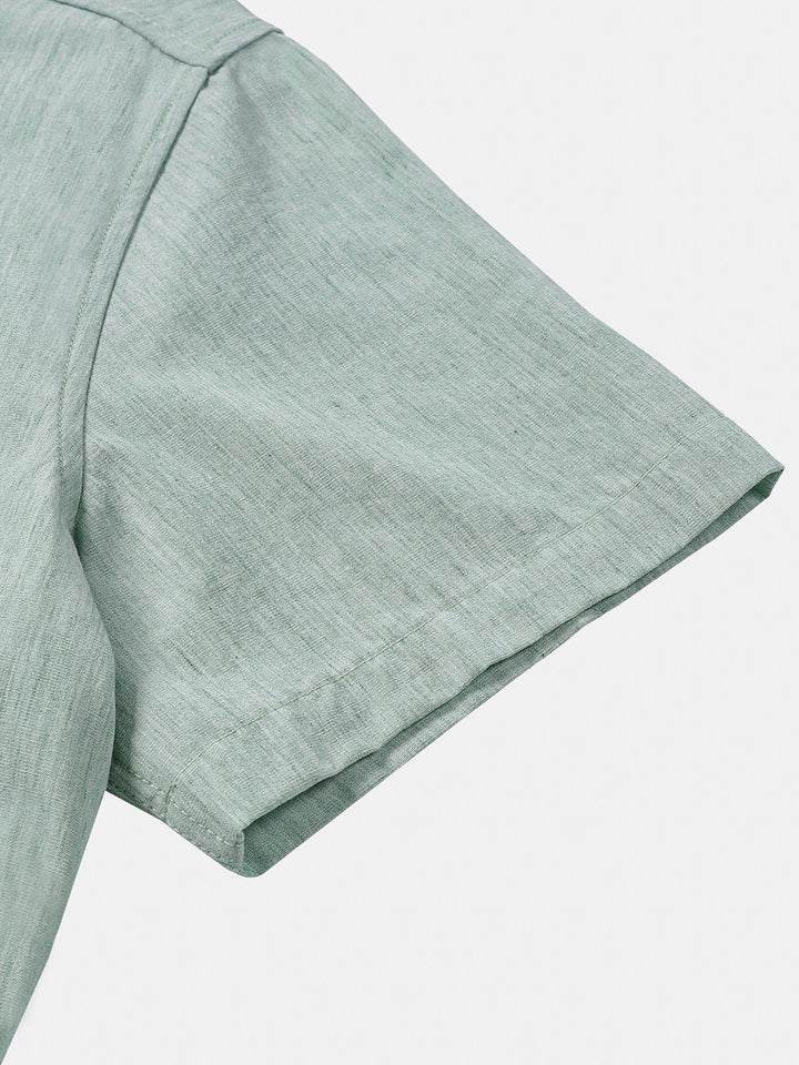 Chemise Homme Confort Sport Unie Verte à Manches Courtes