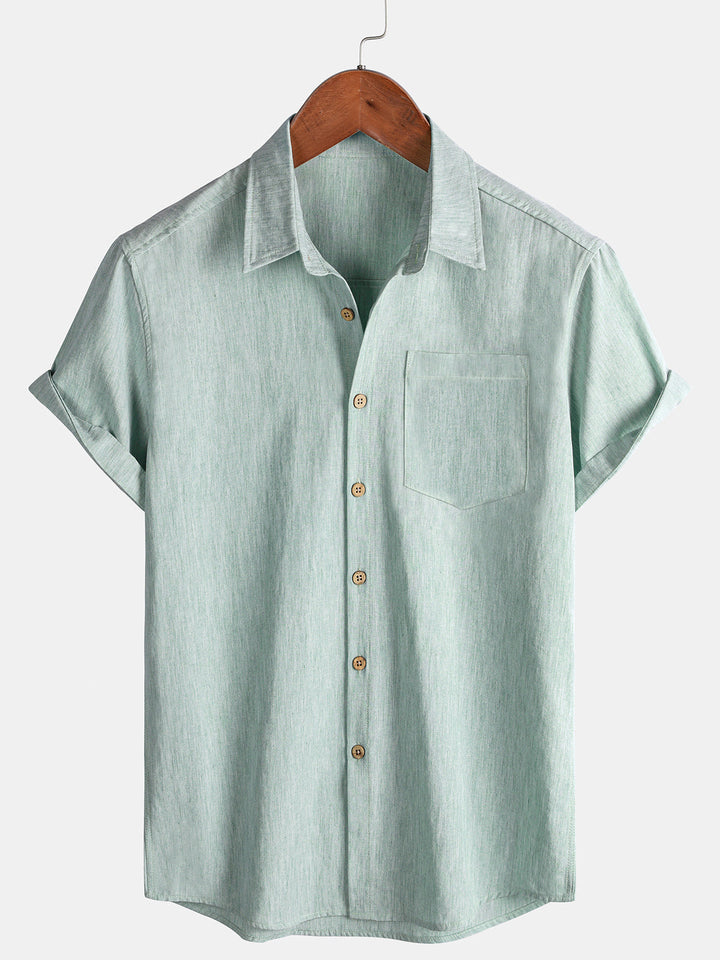 Chemise Homme Confort Sport Unie Verte à Manches Courtes