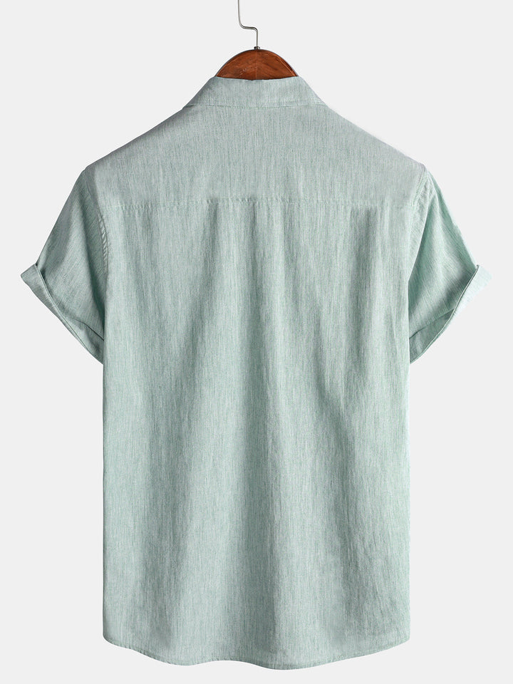 Chemise Homme Confort Sport Unie Verte à Manches Courtes