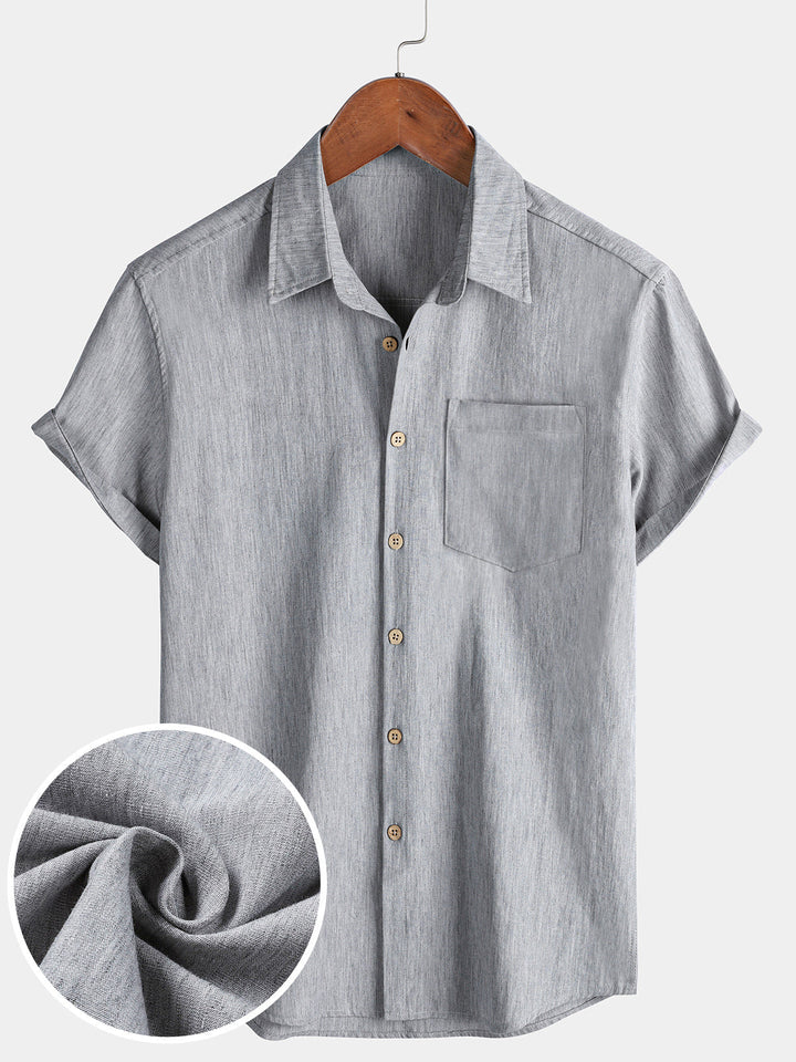 Chemise Homme Confort Sport Décontractée Unie Grise à Manches Courtes
