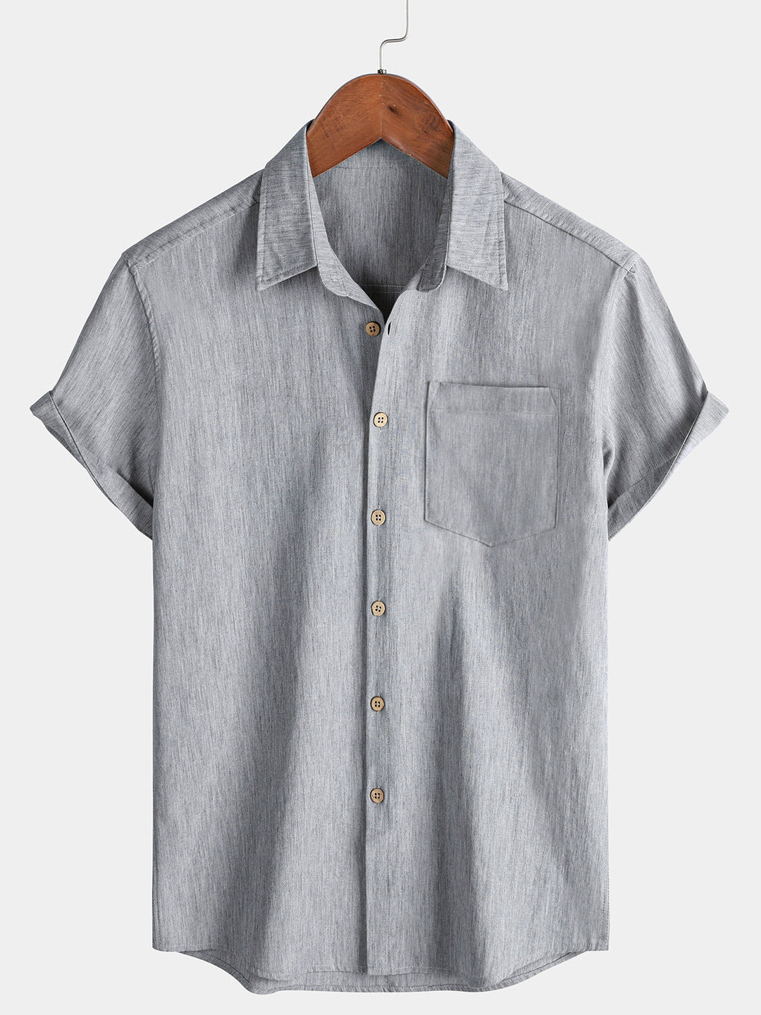 Chemise Homme Confort Sport Décontractée Unie Grise à Manches Courtes