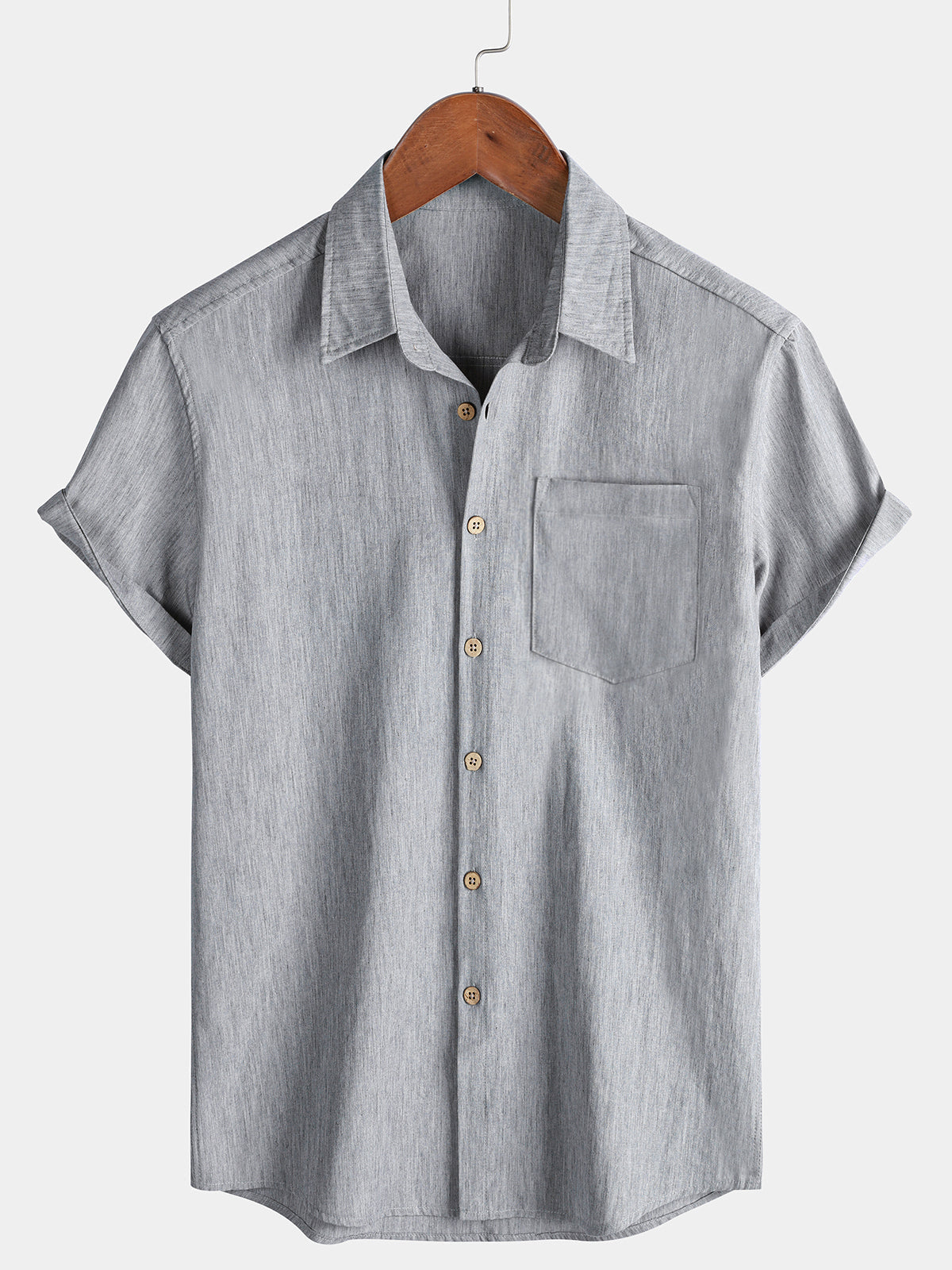 Chemise Homme Confort Sport Décontractée Unie Grise à Manches Courtes