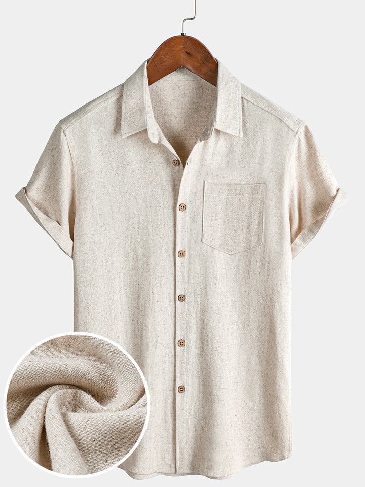 Chemise Homme Confort Sport Unie Beige à Manches Courtes
