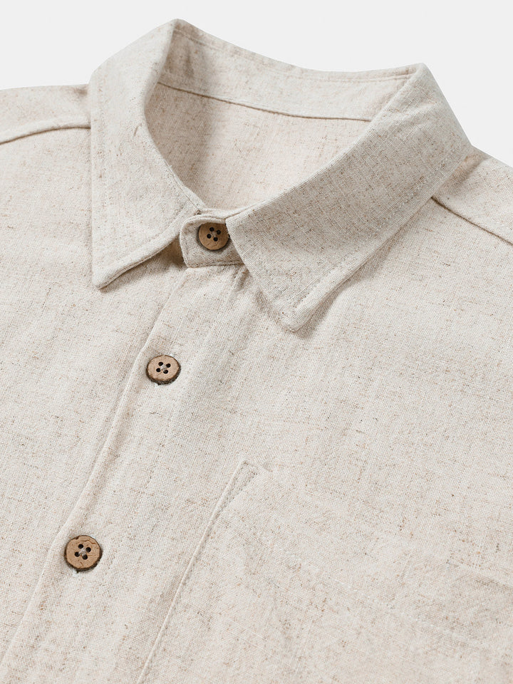 Chemise Homme Confort Sport Unie Beige à Manches Courtes