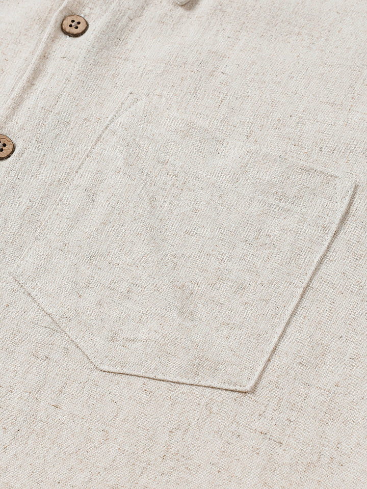 Chemise Homme Confort Sport Unie Beige à Manches Courtes