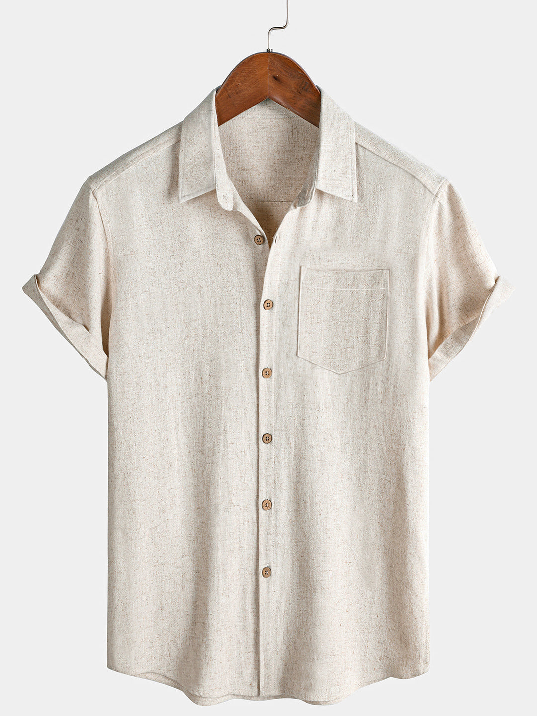 Chemise Homme Confort Sport Unie Beige à Manches Courtes