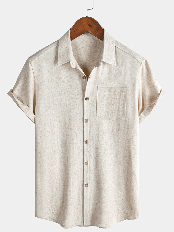 Chemise Homme Confort Sport Unie Beige à Manches Courtes