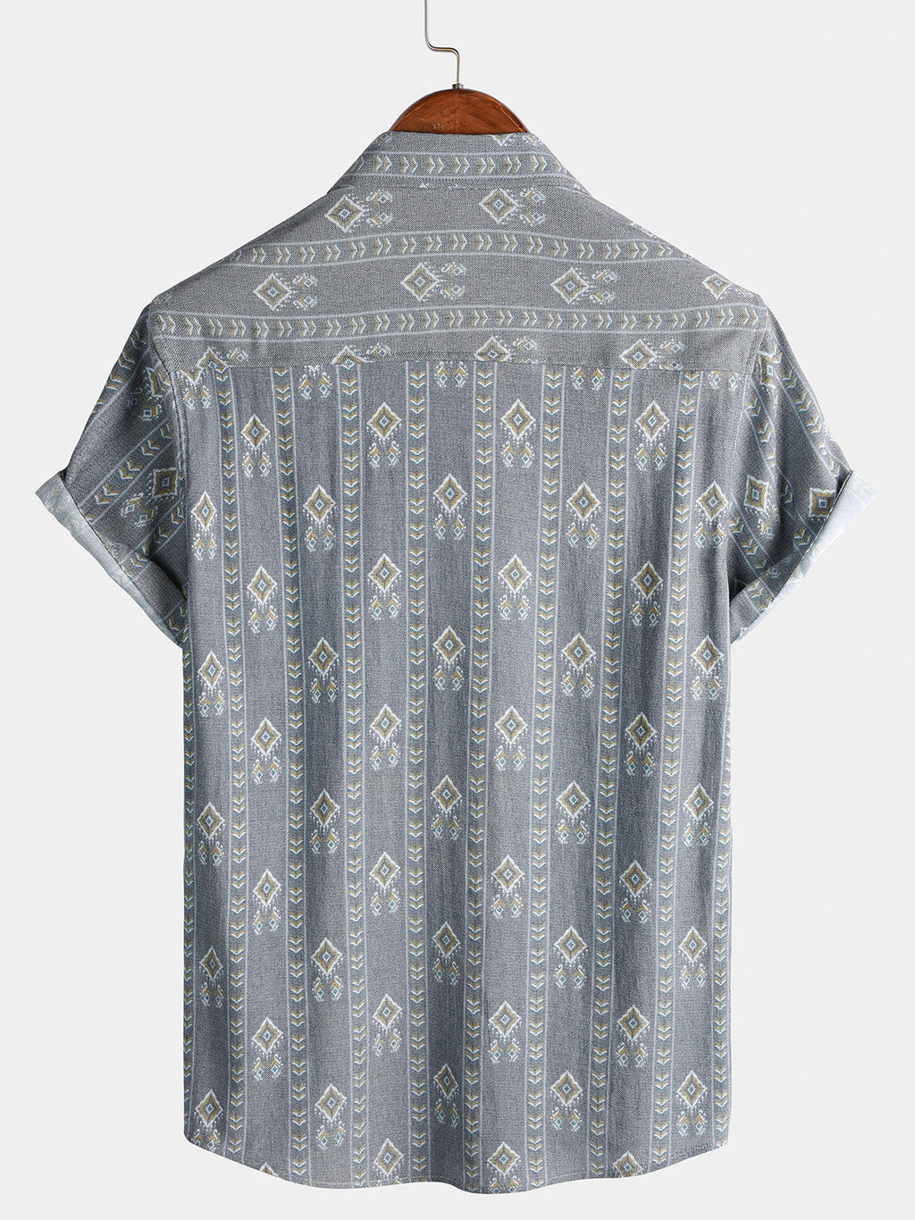 Chemise Homme Grise Aztèque Vintage Manches Courtes