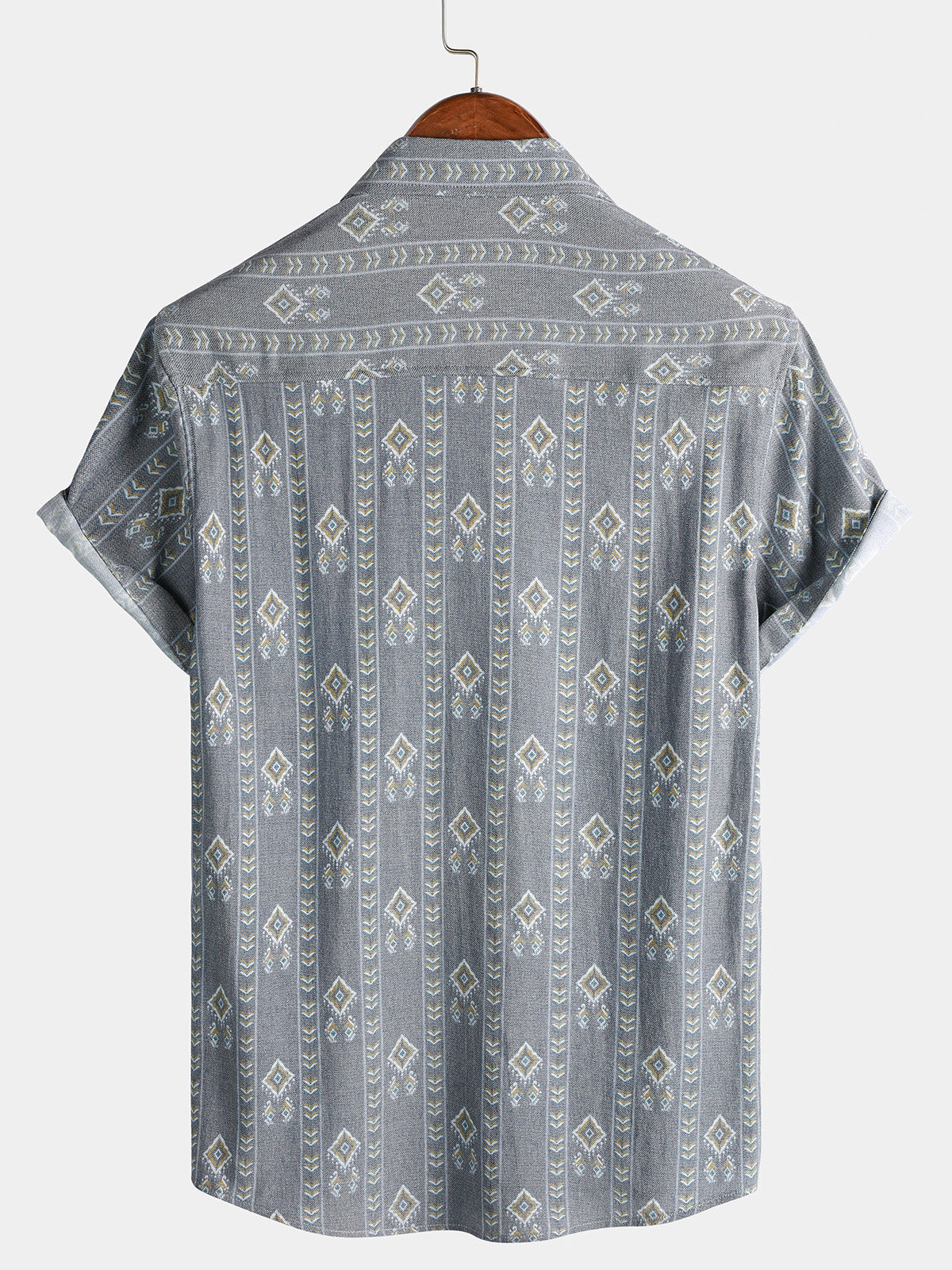 Chemise Homme Grise Aztèque Vintage Manches Courtes
