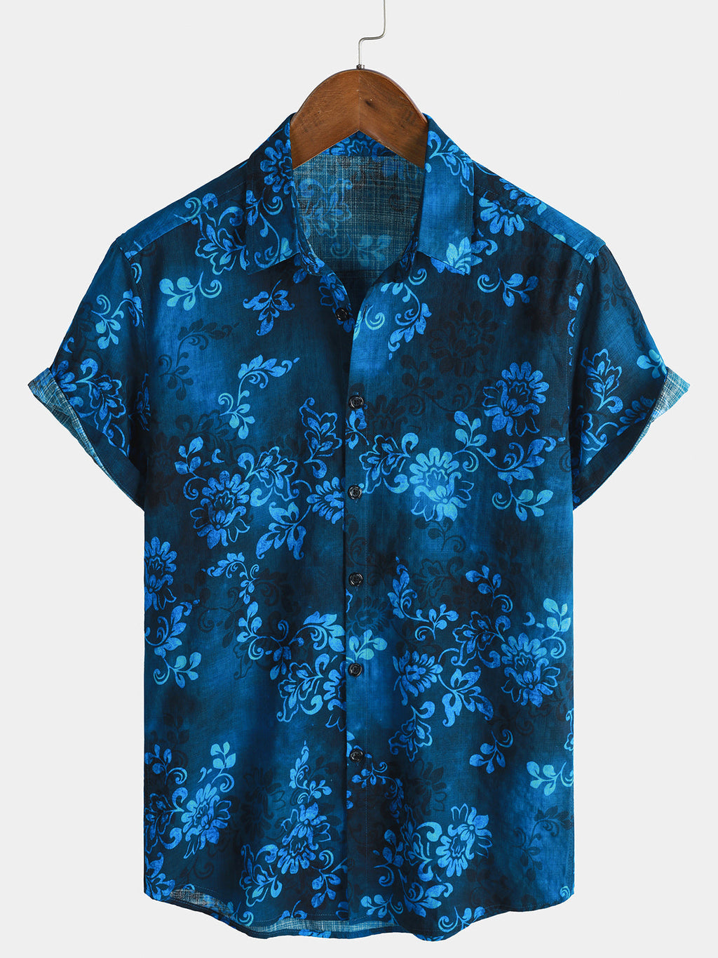 Chemise à Manches Courtes Hawaïenne Fleurie Bleue pour Homme