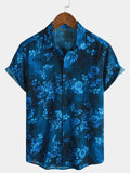 Chemise à Manches Courtes Hawaïenne Fleurie Bleue pour Homme