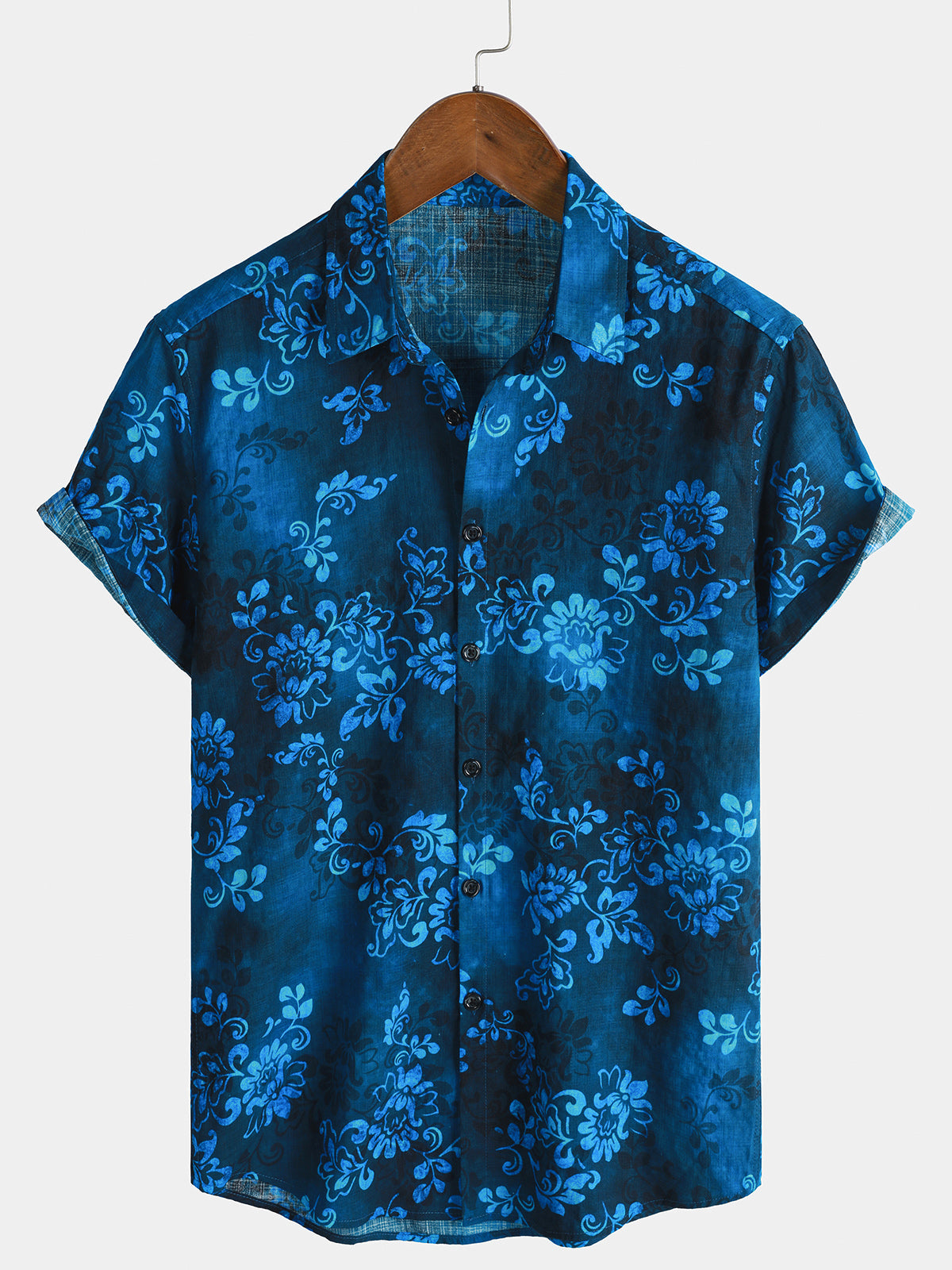 Chemise à Manches Courtes Hawaïenne Fleurie Bleue pour Homme