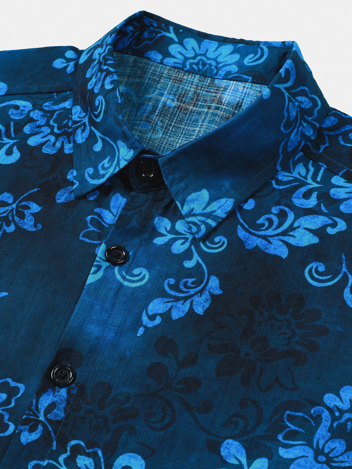 Chemise à Manches Courtes Hawaïenne Fleurie Bleue pour Homme
