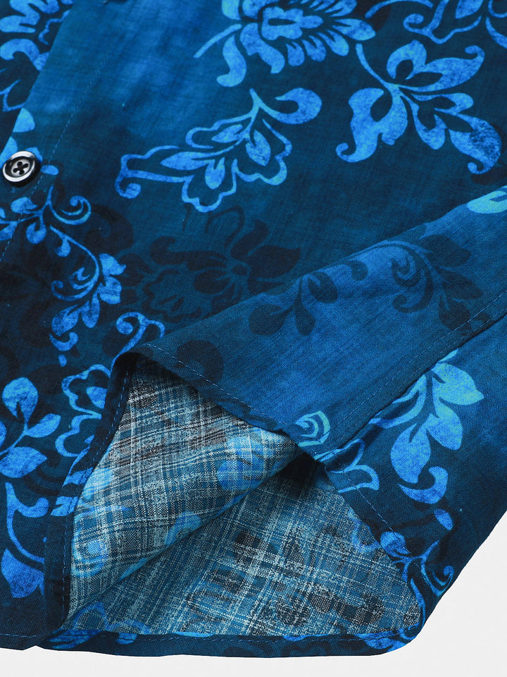 Chemise Homme Bleue à Imprimé Floral Hawaïen Style Vacances Manches Courtes