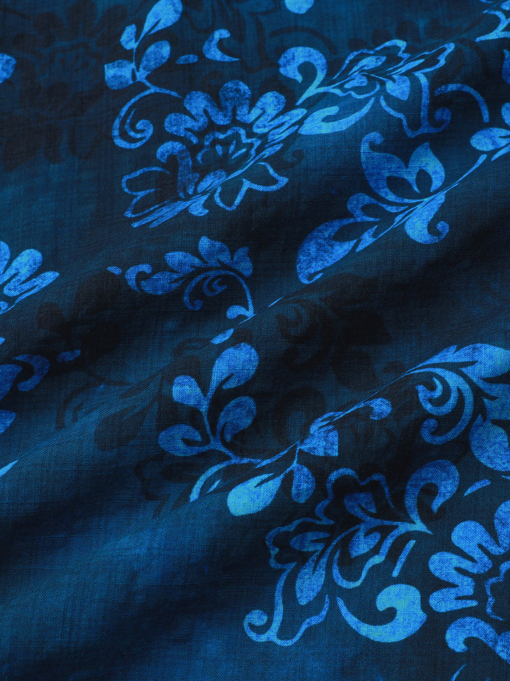 Chemise Homme Bleue à Imprimé Floral Hawaïen Style Vacances Manches Courtes