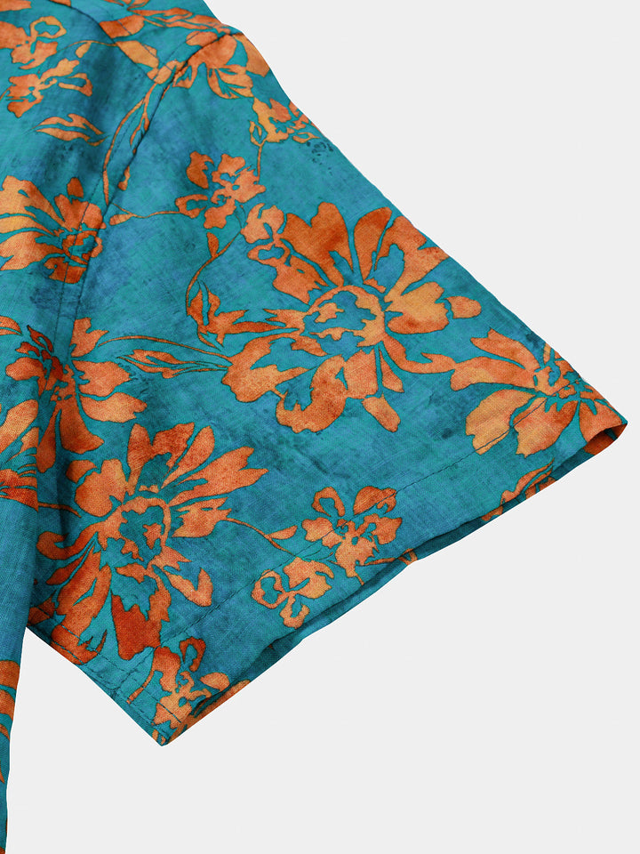 Chemise Homme à Motif Floral Rétro Douce et Respirante Manches Courtes
