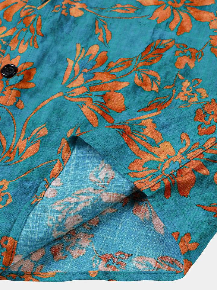 Chemise Homme à Motif Floral Rétro Douce et Respirante Manches Courtes