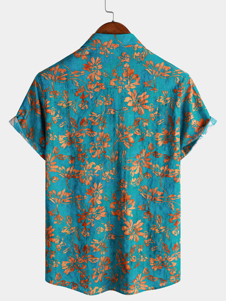 Chemise Homme à Motif Floral Rétro Douce et Respirante Manches Courtes