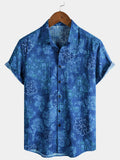 Chemise à Manches Courtes Hawaïenne Fleurie Bleue pour Homme
