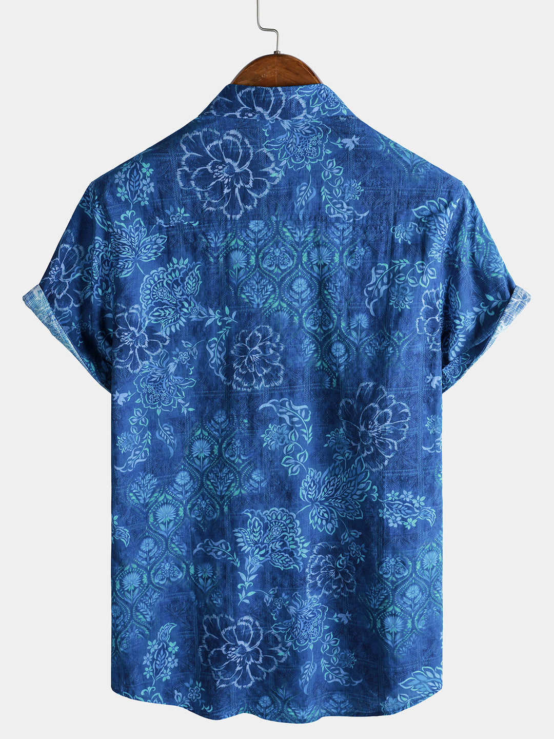 Chemise Homme Bleue à Imprimé Floral Hawaïen Manches Courtes
