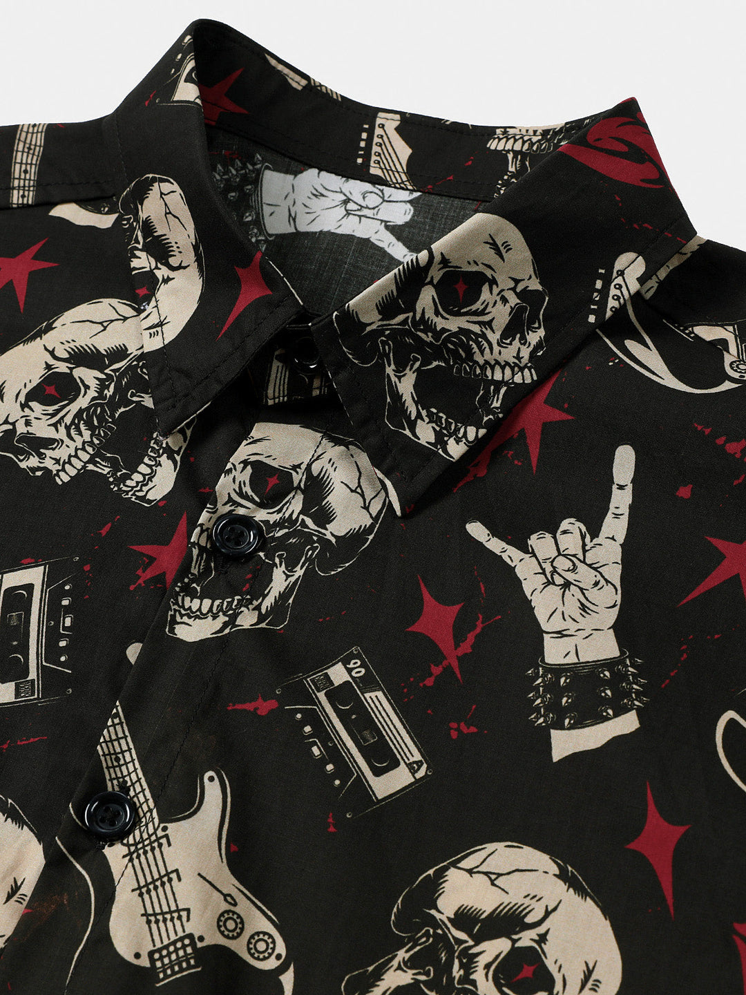 Chemise Homme Hawaïenne Skull &amp; Guitare Rock