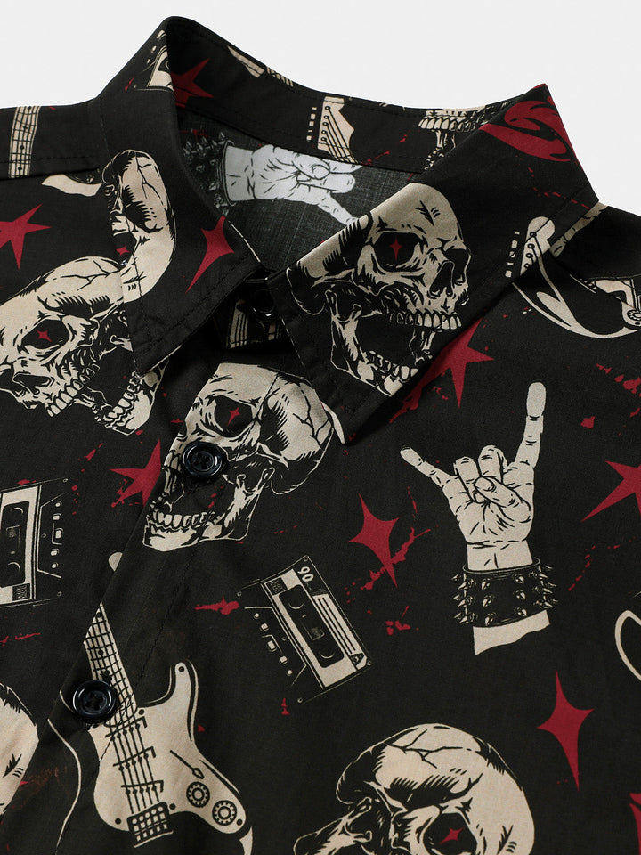 Chemise Homme Hawaïenne Skull &amp; Guitare Rock