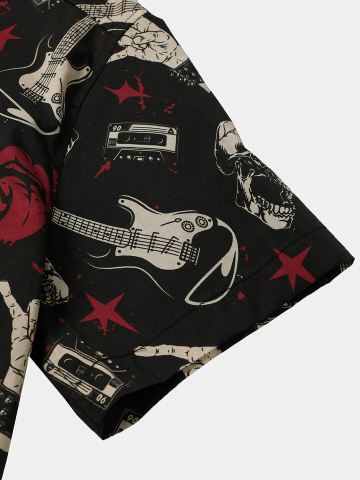 Chemise Homme Hawaïenne Skull &amp; Guitare Rock