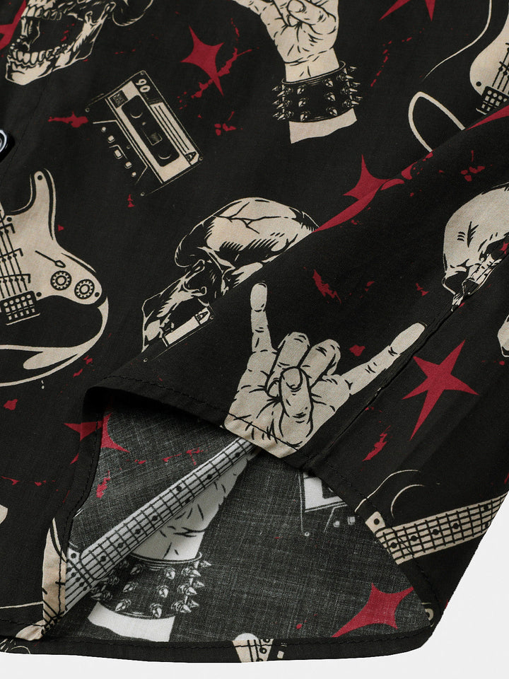 Chemise Homme Hawaïenne Skull &amp; Guitare Rock
