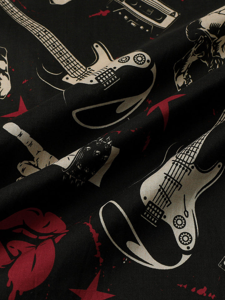 Chemise Homme Hawaïenne Skull &amp; Guitare Rock