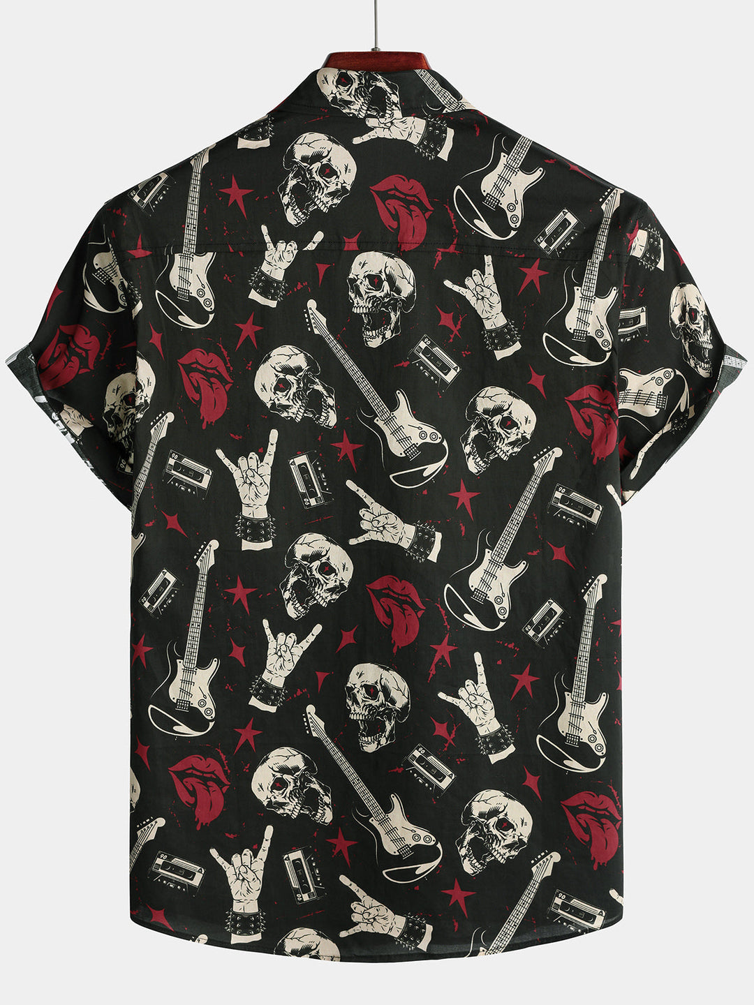 Chemise Homme Hawaïenne Skull &amp; Guitare Rock